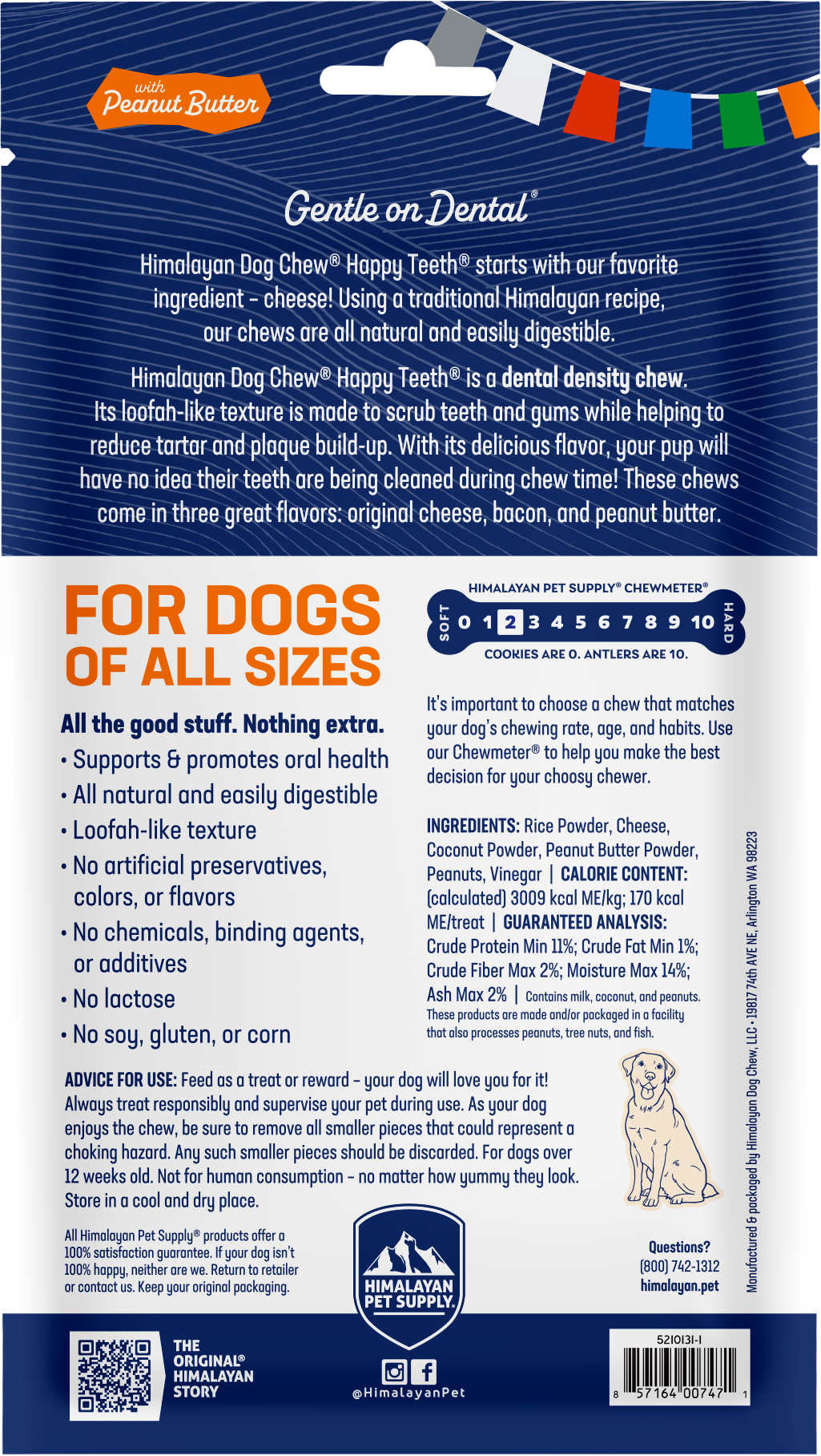 Himalayan Pet Happy Teeth Peanut Butter Chews Large 2 Pack