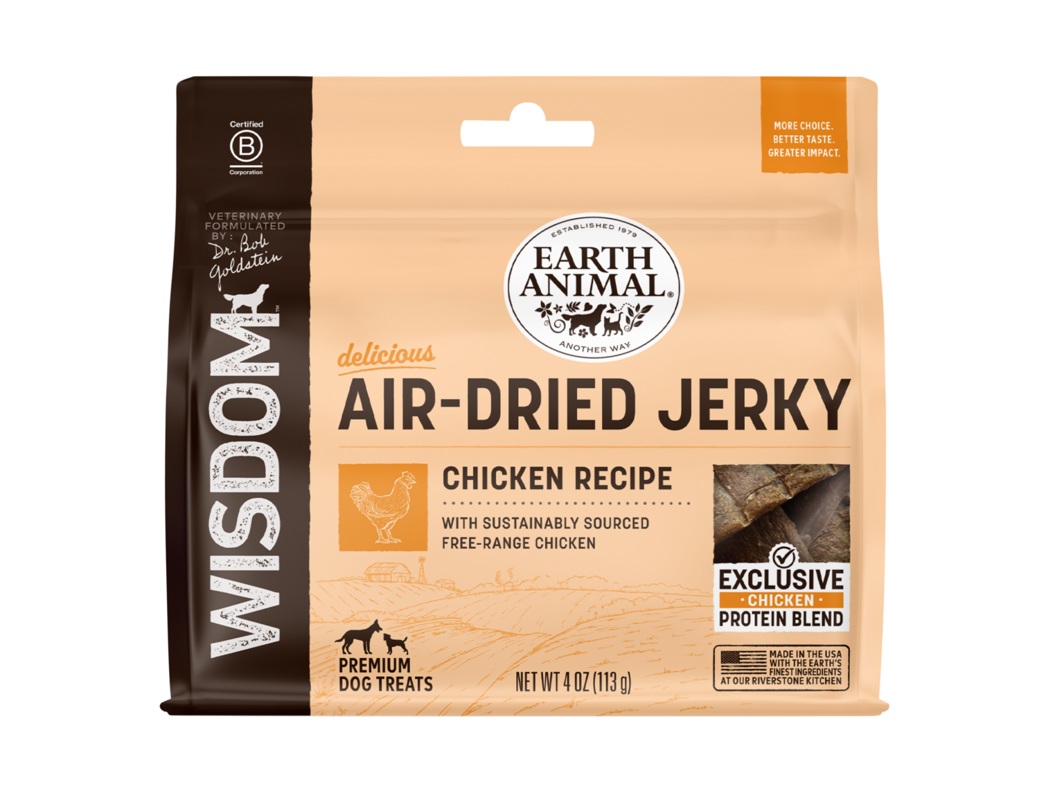 Earth Animal Wisdom Air-Dried Chicken Recipe Jerky 4oz