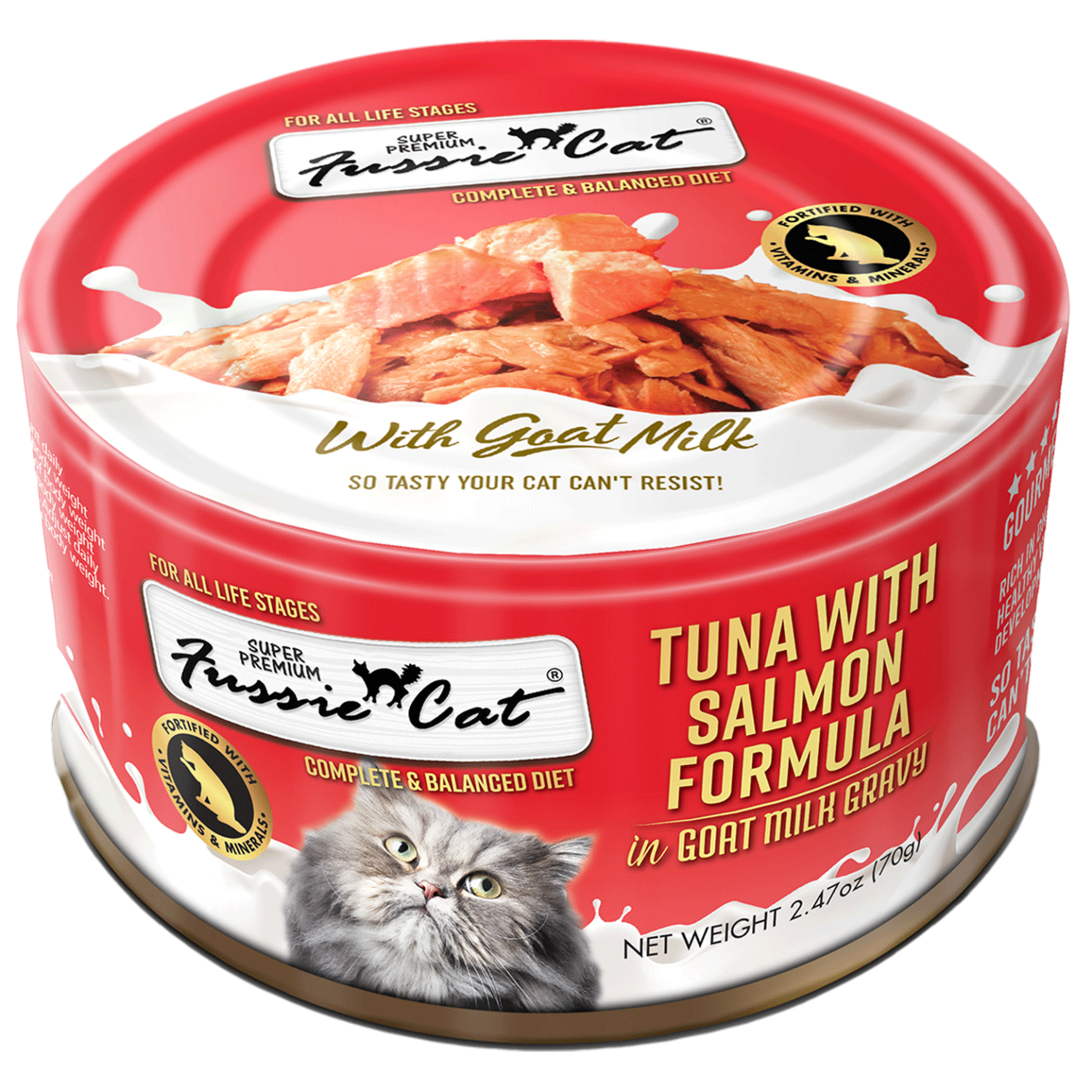Fussie  Cat Canned Tuna With Salmon & Goat Milk Gravy 2.47oz