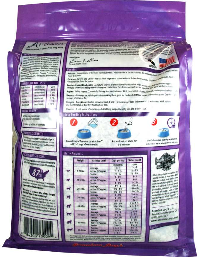 Grandma Lucys Freeze Dried Dog Food Artisan Venison Recipe 3lb