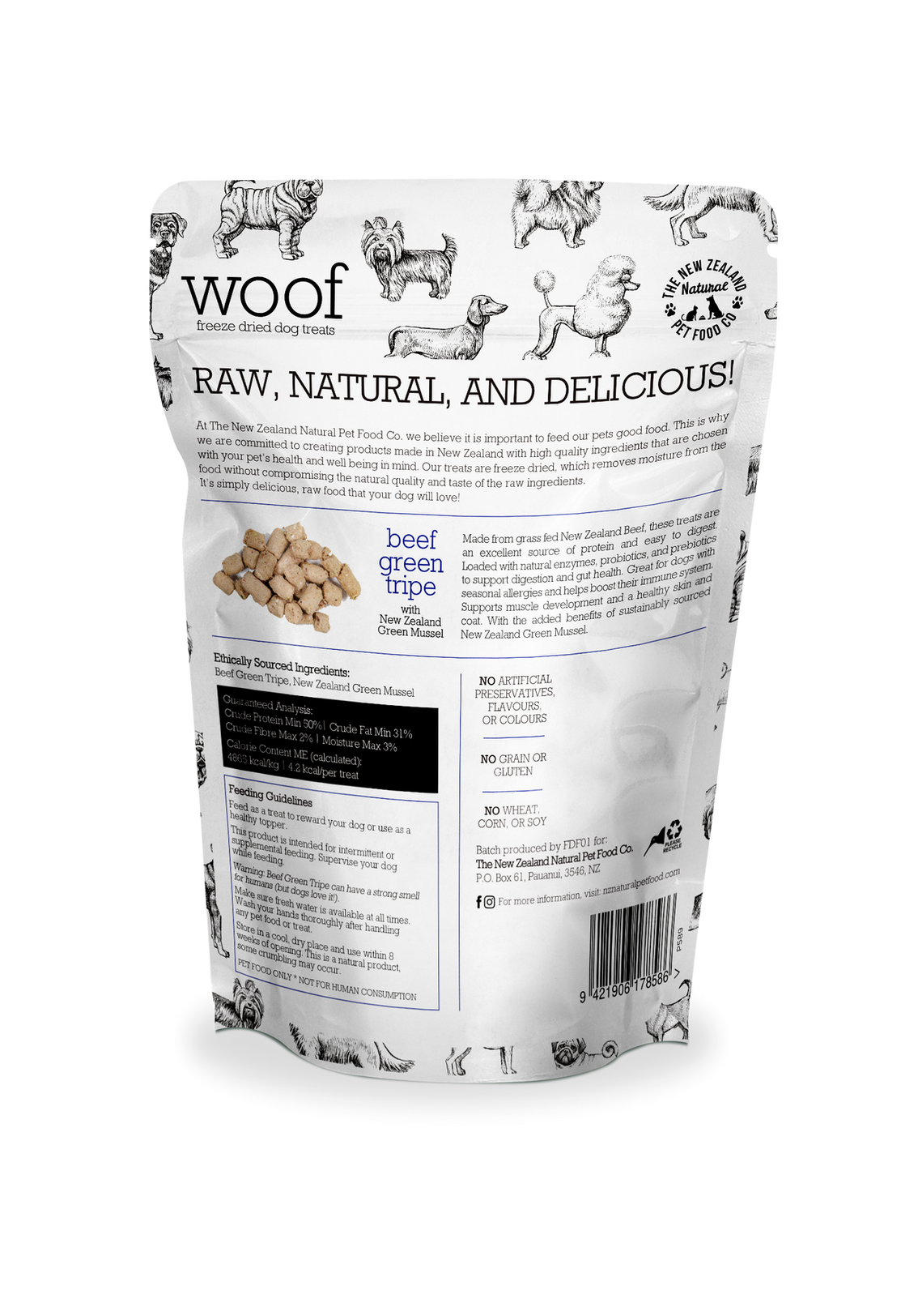 New Zealand Natural Woof Beef Green Tripe Treat 1.4oz