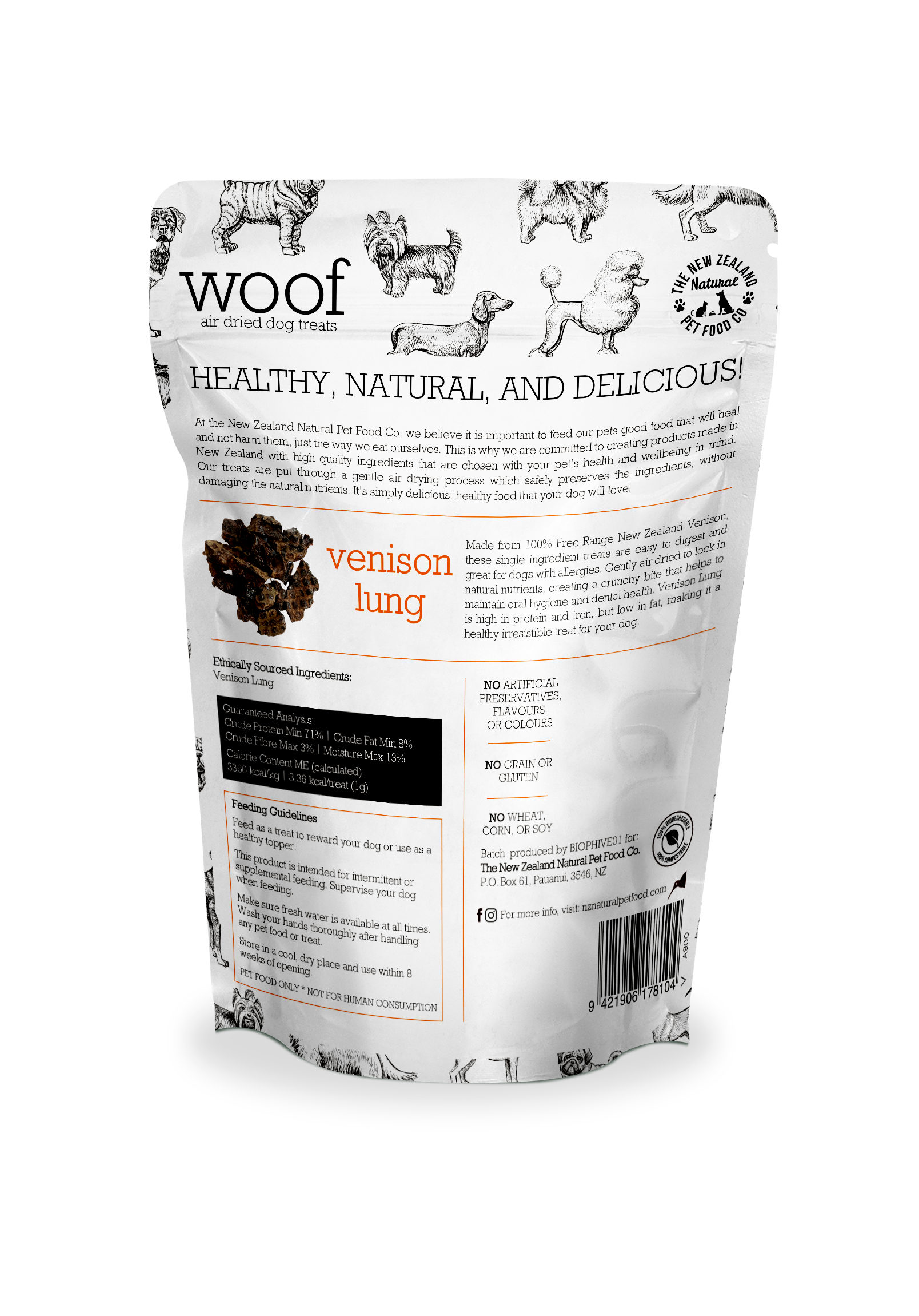 New Zealand Natural Woof Venison Lung Treat 1.76oz