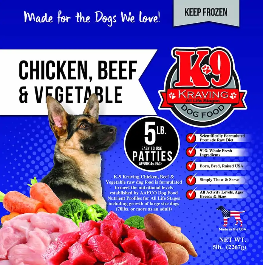 K9 Kravings Raw Chicken Beef & Vegetable Patty 5lb