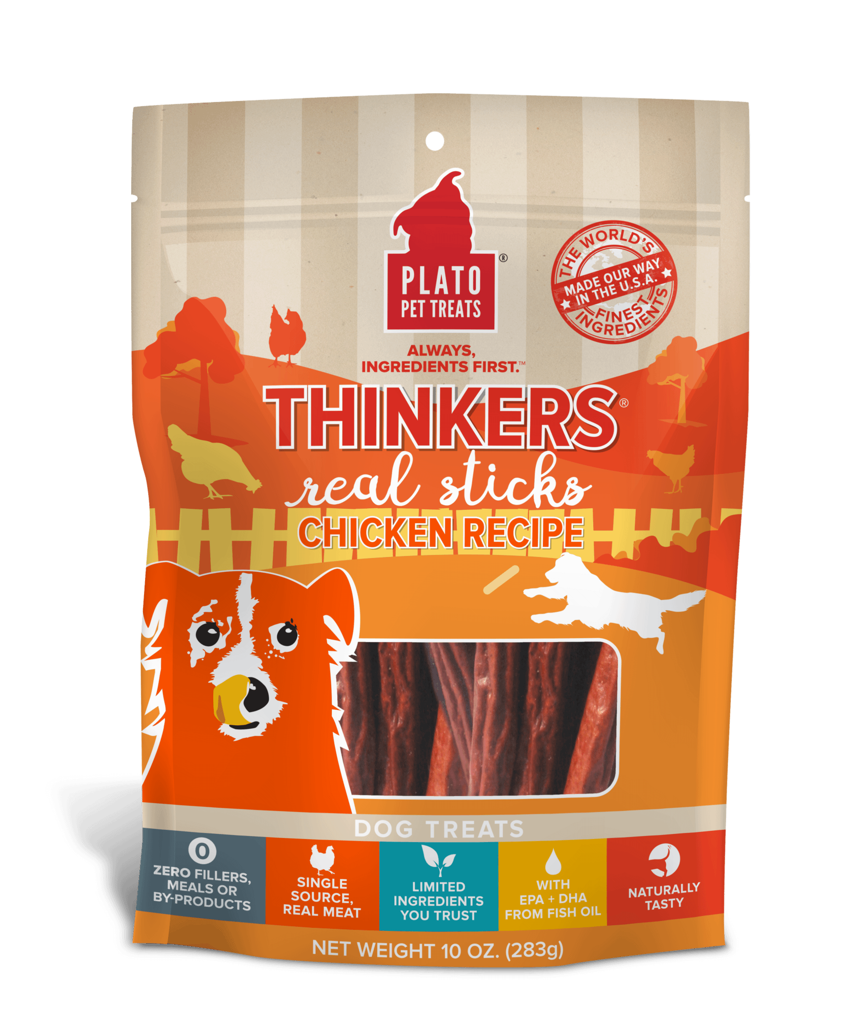 Plato Pet Treats Thinkers Real Sticks Chicken