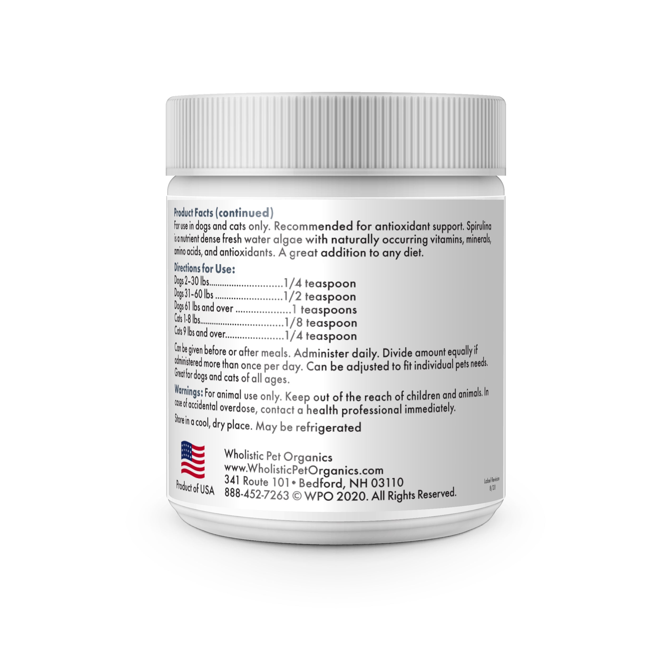 Wholistic Pet Organics Spirulina Powder 4oz