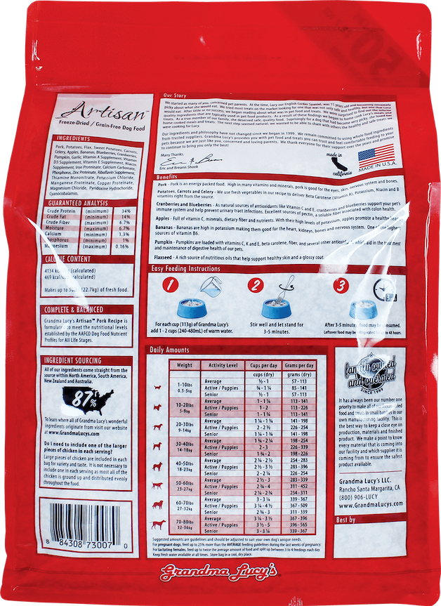 Grandma Lucy's Freeze Dried Dog Food Artisan Pork Recipe