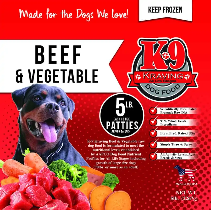K9 Kravings Raw Beef & Vegetable Patty 5lb