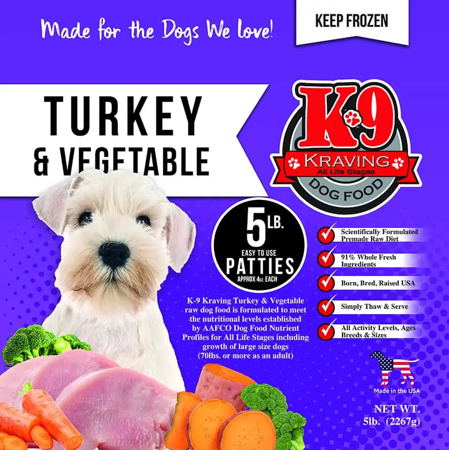 K9 Kravings Raw Turkey & Vegetable Patty 5lb