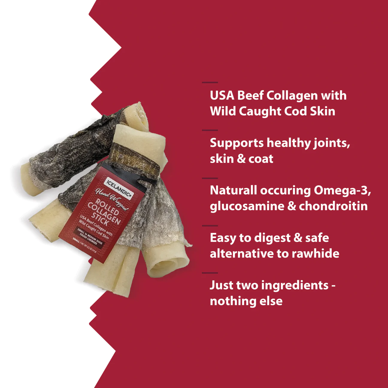 Icelandic Cod Wrapped Beef Collagen Stick 4in