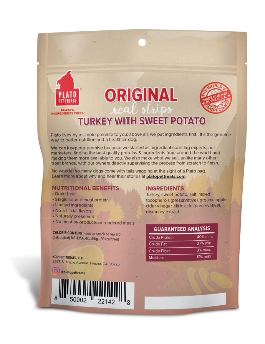Plato Pet Treats Real Strips Turkey & Sweet Potato