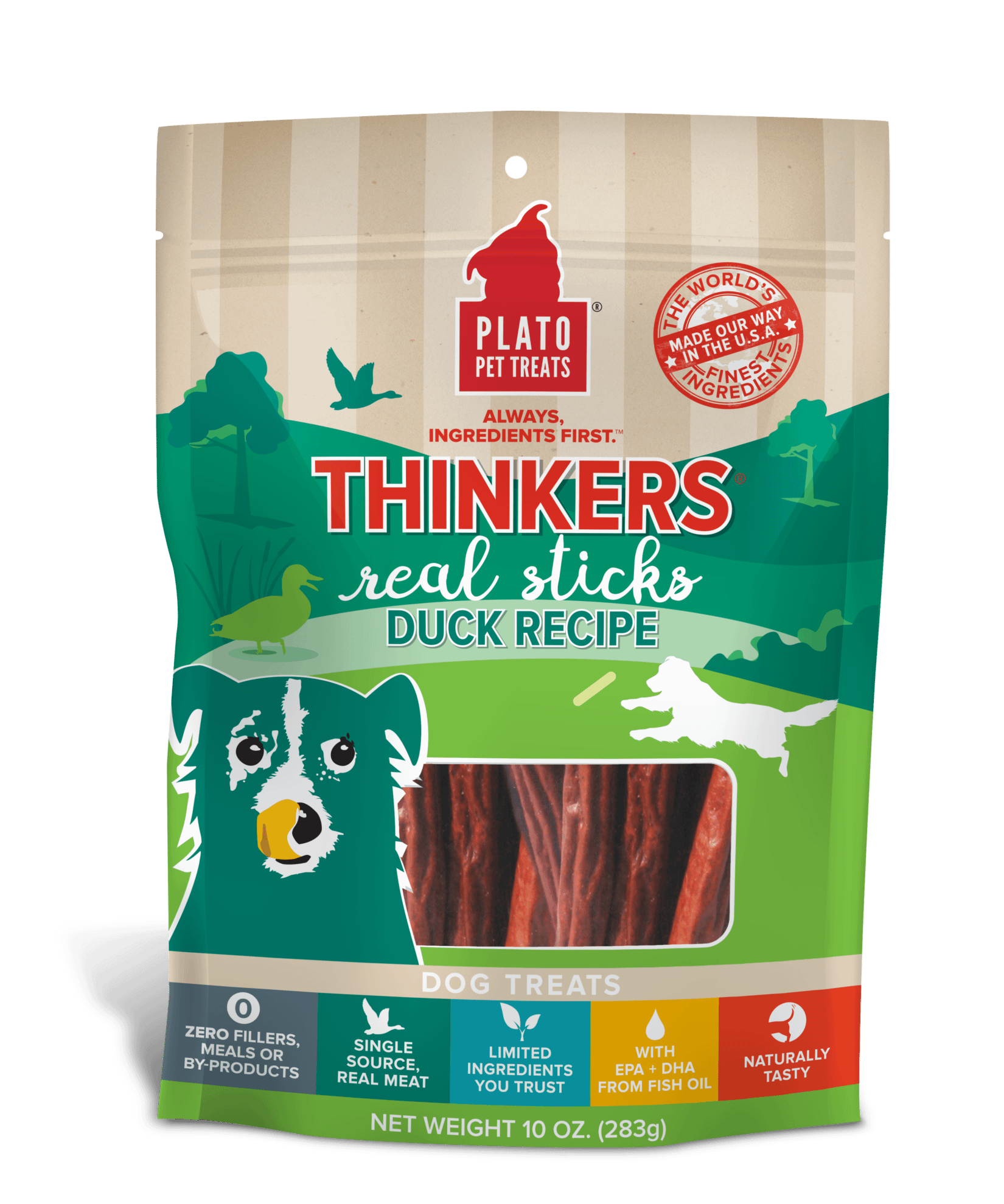 Plato Pet Treats Thinkers Real Sticks Duck