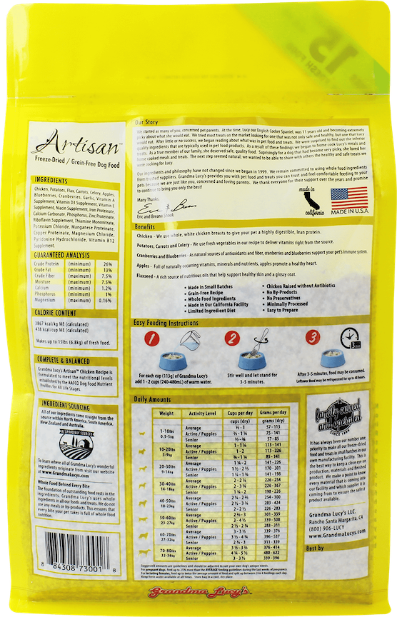 Grandma Lucy's Freeze Dried Dog Food Artisan Chicken Recipe